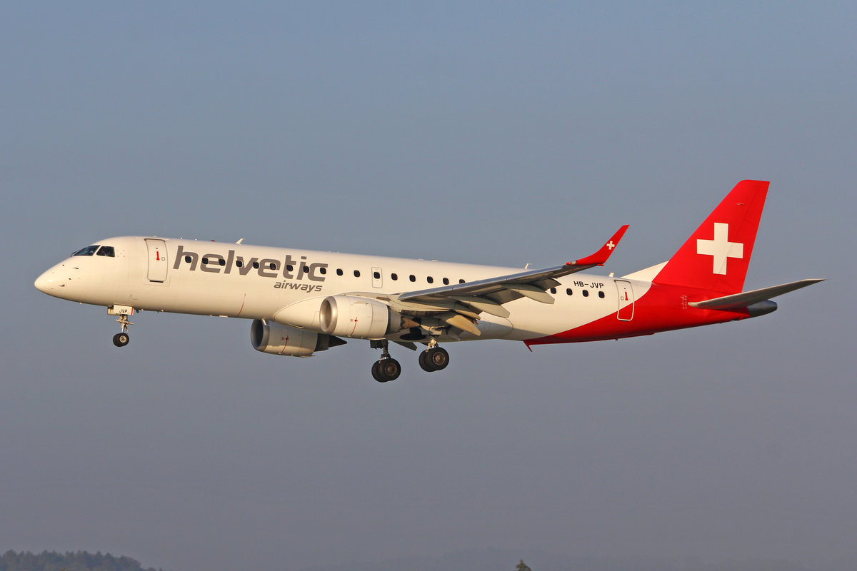 Helvetic Airways, HB-JVP, Embraer Emb-190LR, msn: 19000387, 05.September 2018, ZRH Zürich, Switzerland.