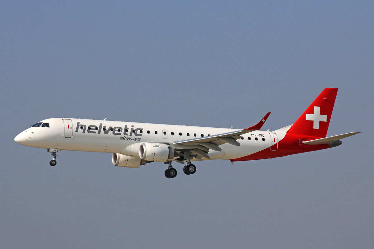 Helvetic Airways, HB-JVQ, Embraer Emb-190LR, 31.August 2016, ZRH Zürich, Switzerland.