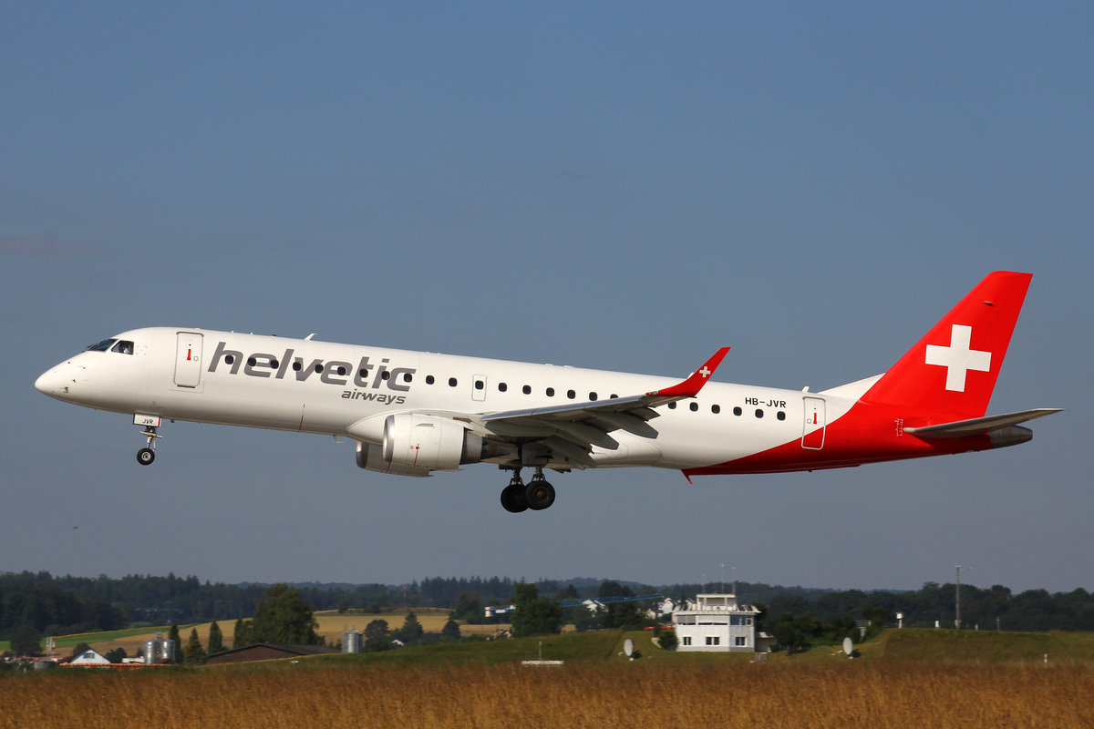 Helvetic Airways, HB-JVR, Embraer Emb-190LR, 09.Juli 2016, ZRH Zürich, Switzerland.