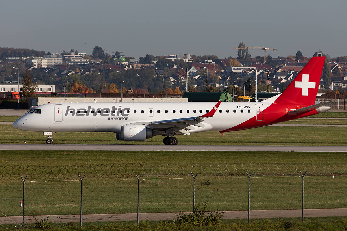 Helvetic Airways, HB-JVV, Embraer, ERJ- 190, 15.10.2019, STR, Stuttgart, Germany




