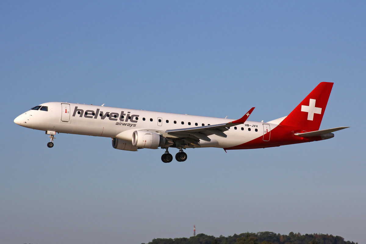 Helvetic Airways, HB-JVV, Embraer ERJ-190LR, msn: 19000071, 20.September 2019, ZRH Zürich, Switzerland.