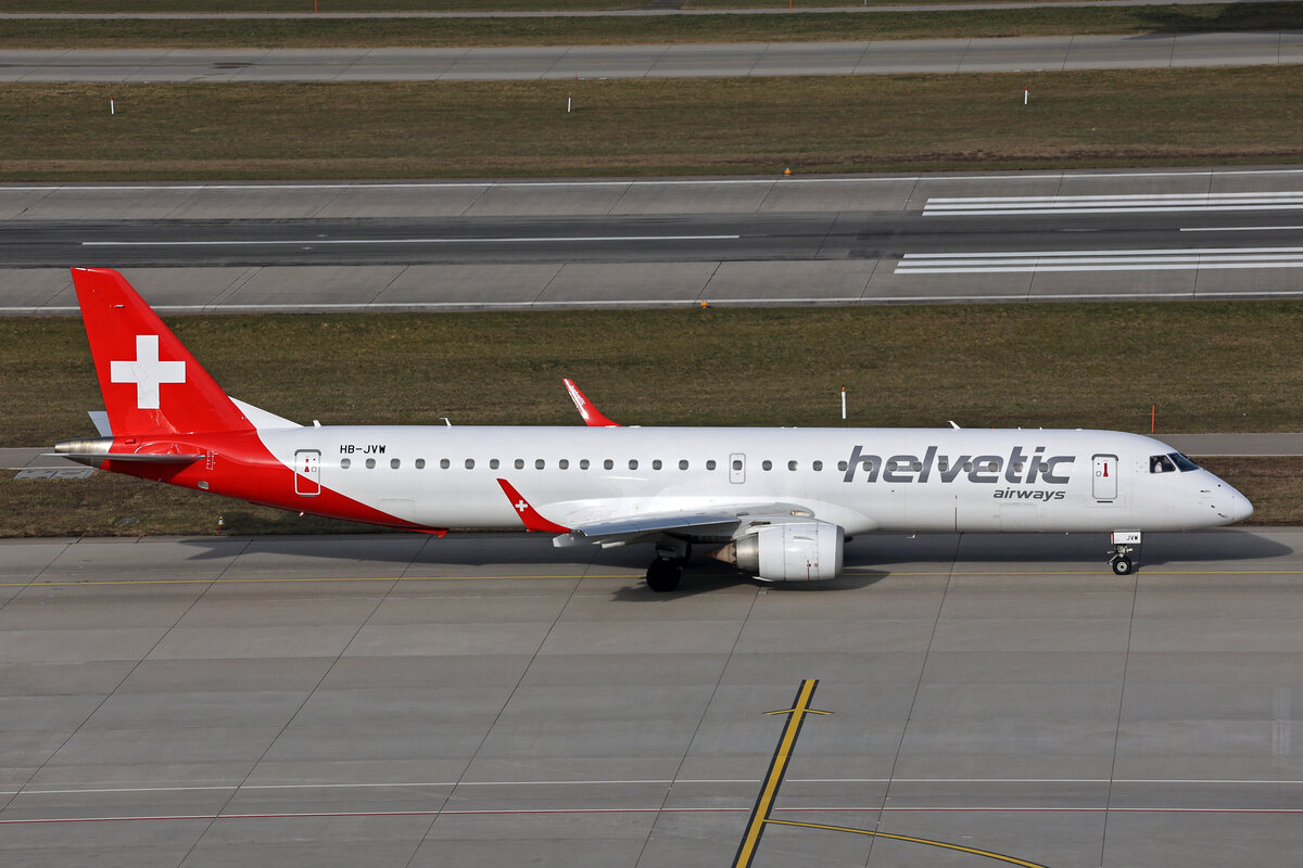 Helvetic Airways, HB-JVW, Embraer ERJ-195AR, msn: 19000434, 24.Januar 2025, ZRH Zürich, Switzerland.
