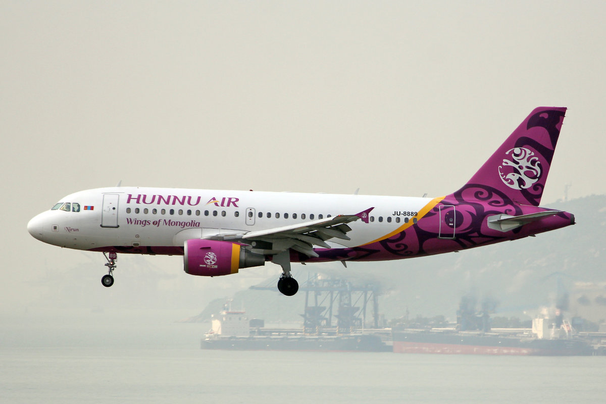 Hunnu Air, JU-8889, Airbus A319-112, msn: 1750, 18.April 2014, HKG Hong Kong.