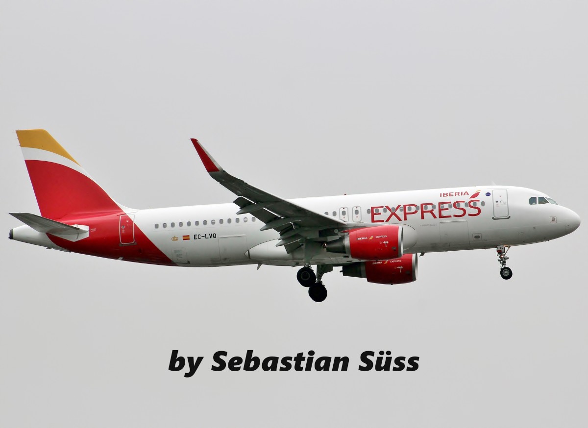 IB Express A320SL EC-LVQ on short final rwy 05R. Comming inbound from Madrid. 8.4.15