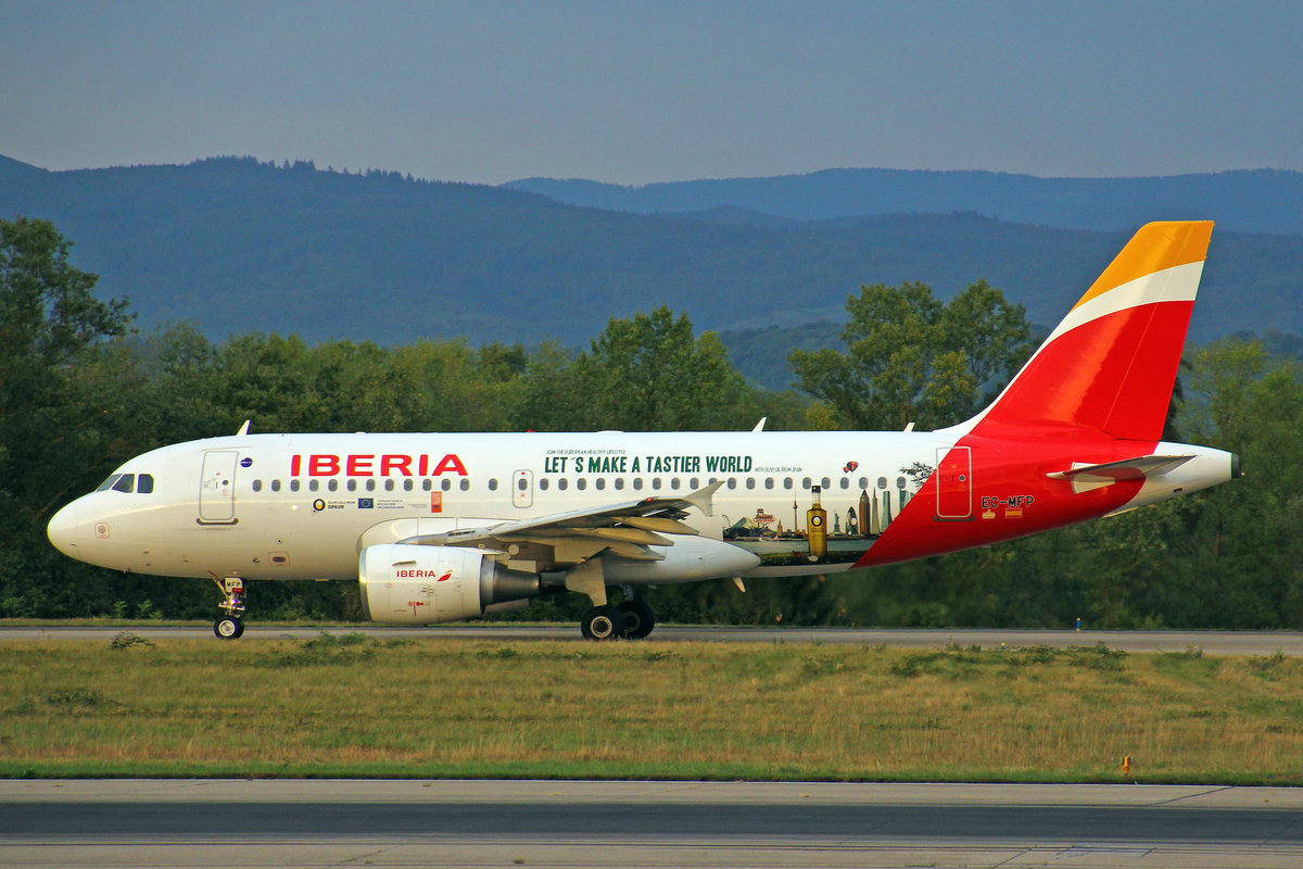 Iberia, EC-MFP, Airbus A319-111, msn: 998,  03.September 2018, BSL Basel-Mülhausen, Switzerland.