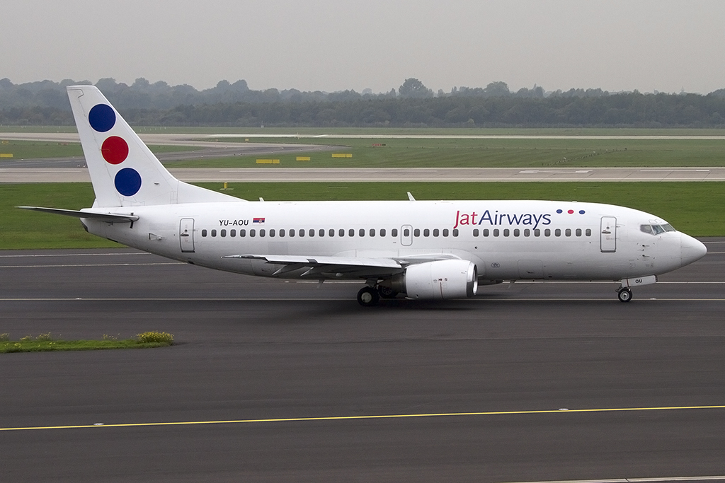 JAT, YU-AOU, Boeing, B737-322, 08.10.2013, DUS, Düsseldorf, Germany 




