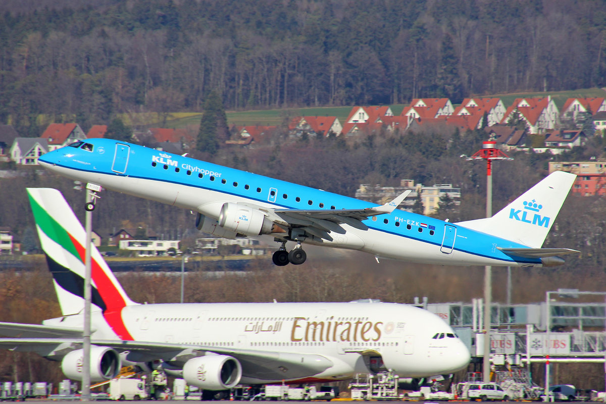KLM Cityhopper, PH-EZK, Embraer ERJ-190STD, msn: 19000326, 27.Februar 2019, ZRH Zürich, Switzerland.