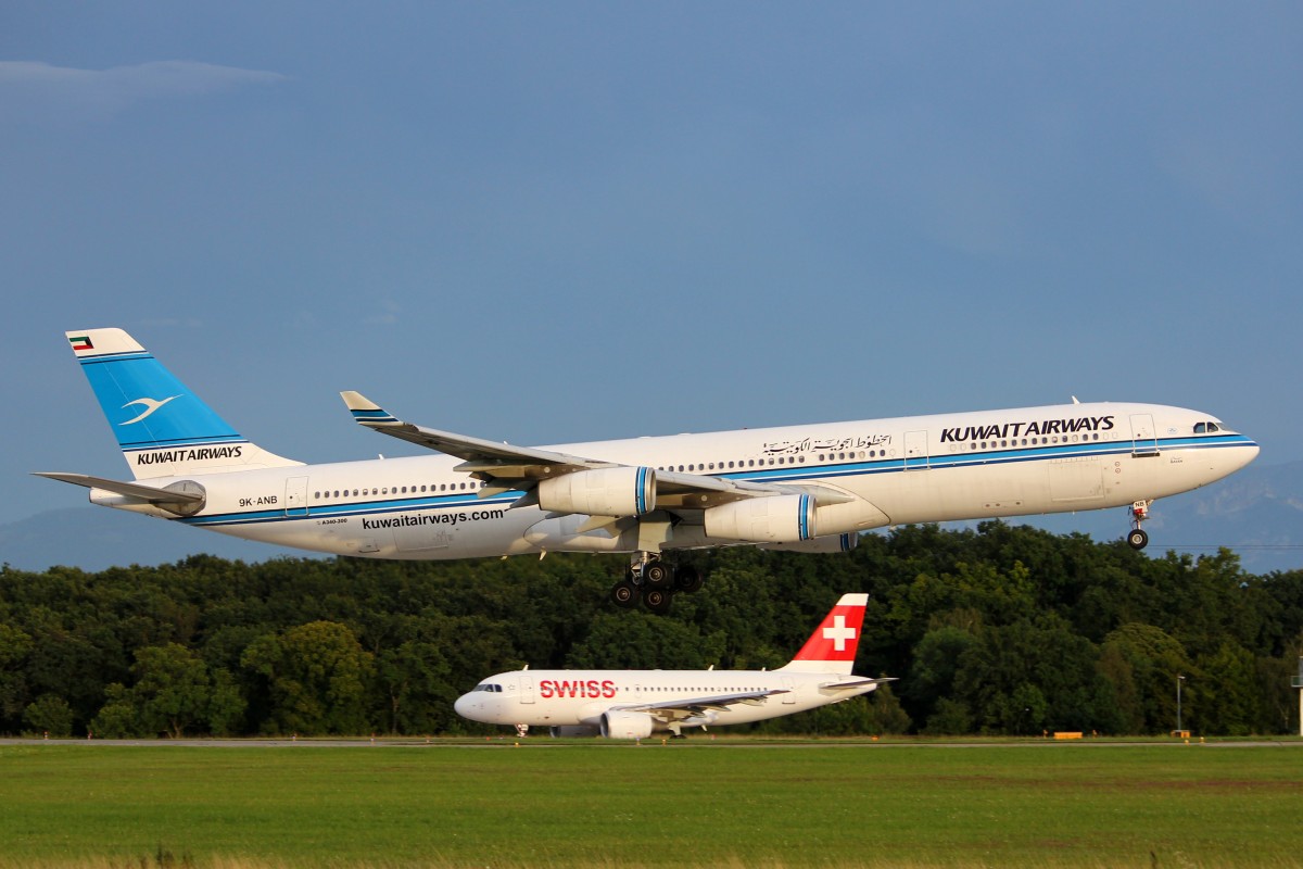 Kuwait Airways, 9K-ANB, Airbus A340-313, 8. August 2014, GVA  Genève, Switzerland.