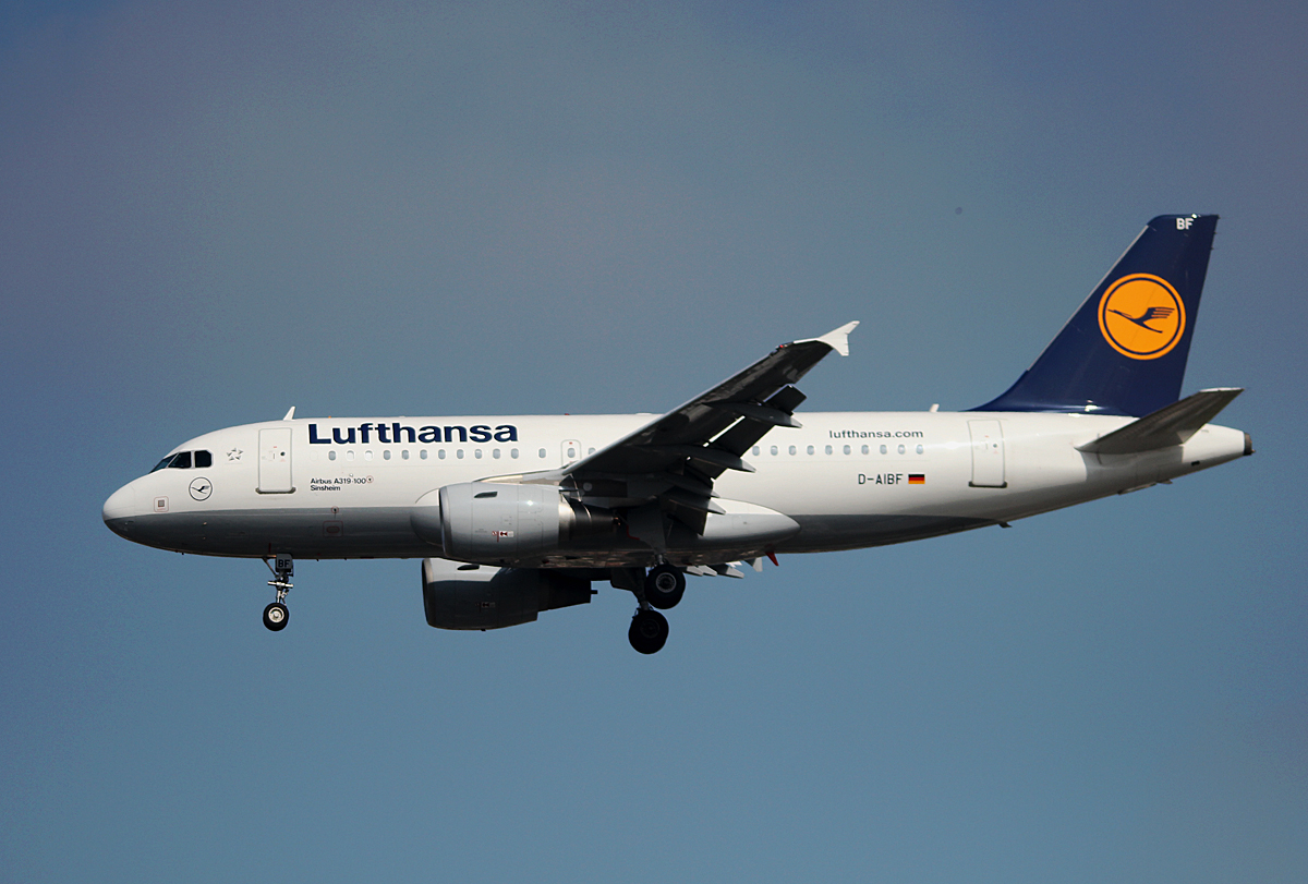 Lufthansa A 319-112 D-AIBF  Sinsheim  bei der Landung in Berlin-Tegel am 12.04.2014