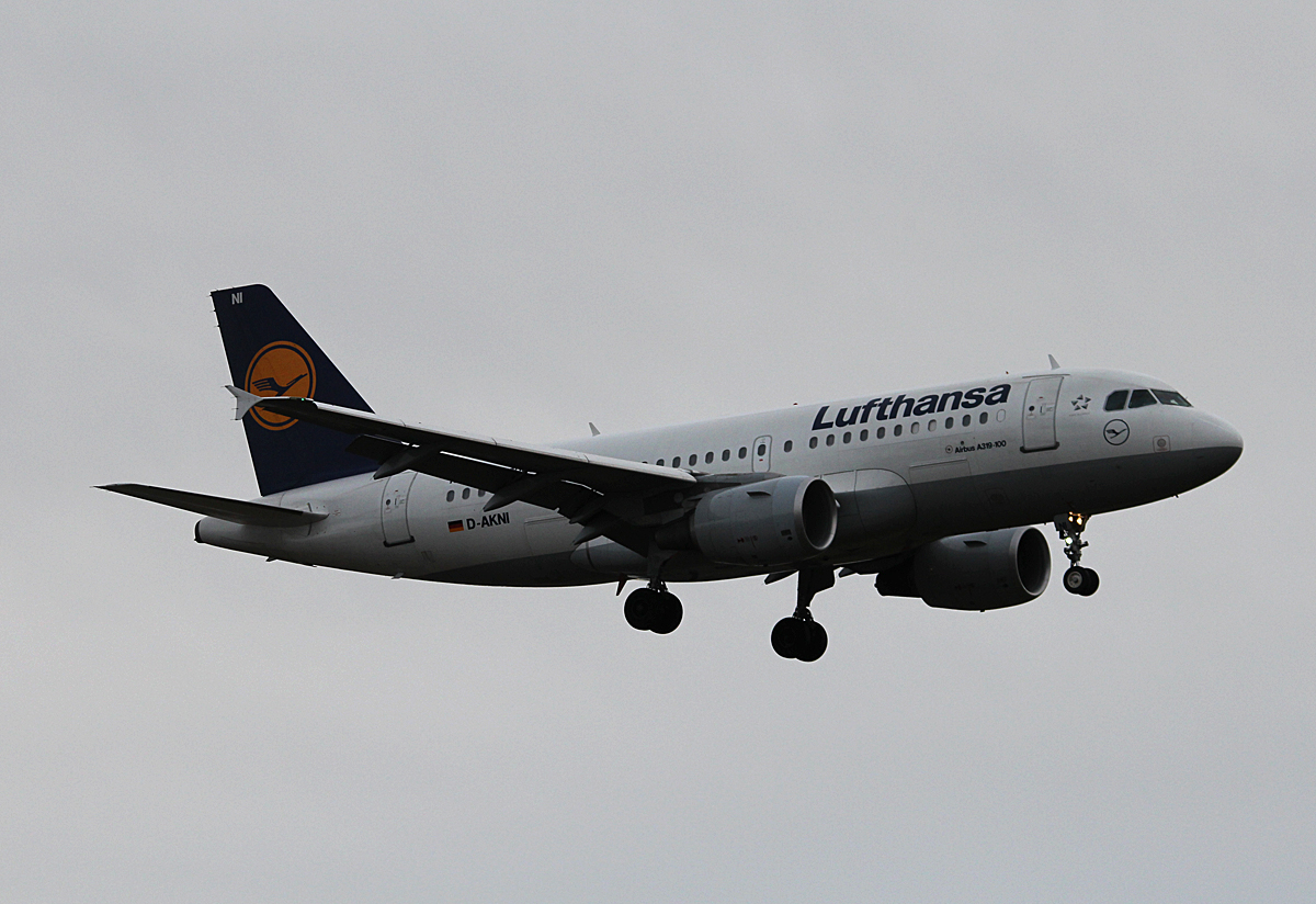 Lufthansa A 319-112 D-AKNI bei der Landung in Berlin-Tegel am 13.02.2014