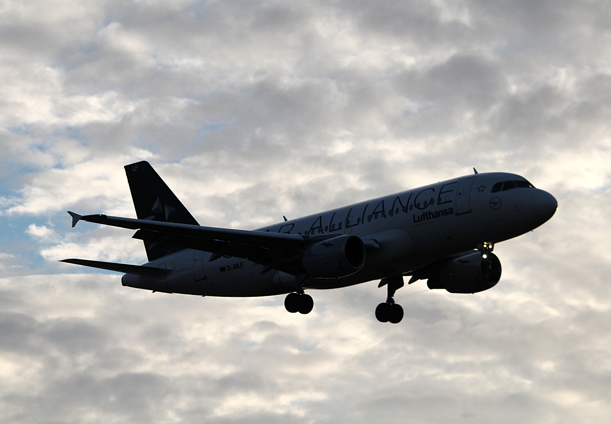 Lufthansa A 319-114 D-AILF bei der Landung in Berlin-Tegel am 11.01.2014