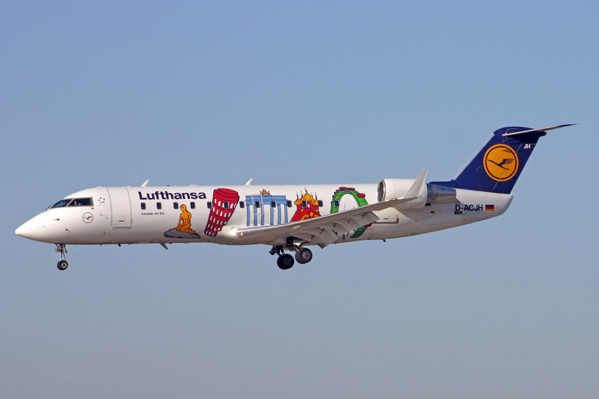 Lufthansa CityLine, D-ACJH, Bombardier CRJ-200LR, msn: 7266,  Little Europe , 16.März 2005, ZRH Zürich, Switzerland.