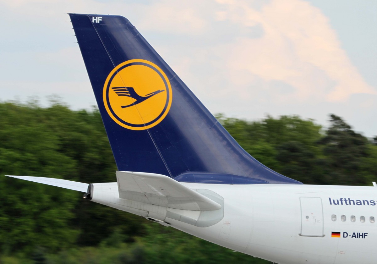 Lufthansa, D-AIHF  Lbeck , Airbus, A 340-600 (Seitenleitwerk/Tail), 23.04.2014, FRA-EDDF, Frankfurt, Germany 