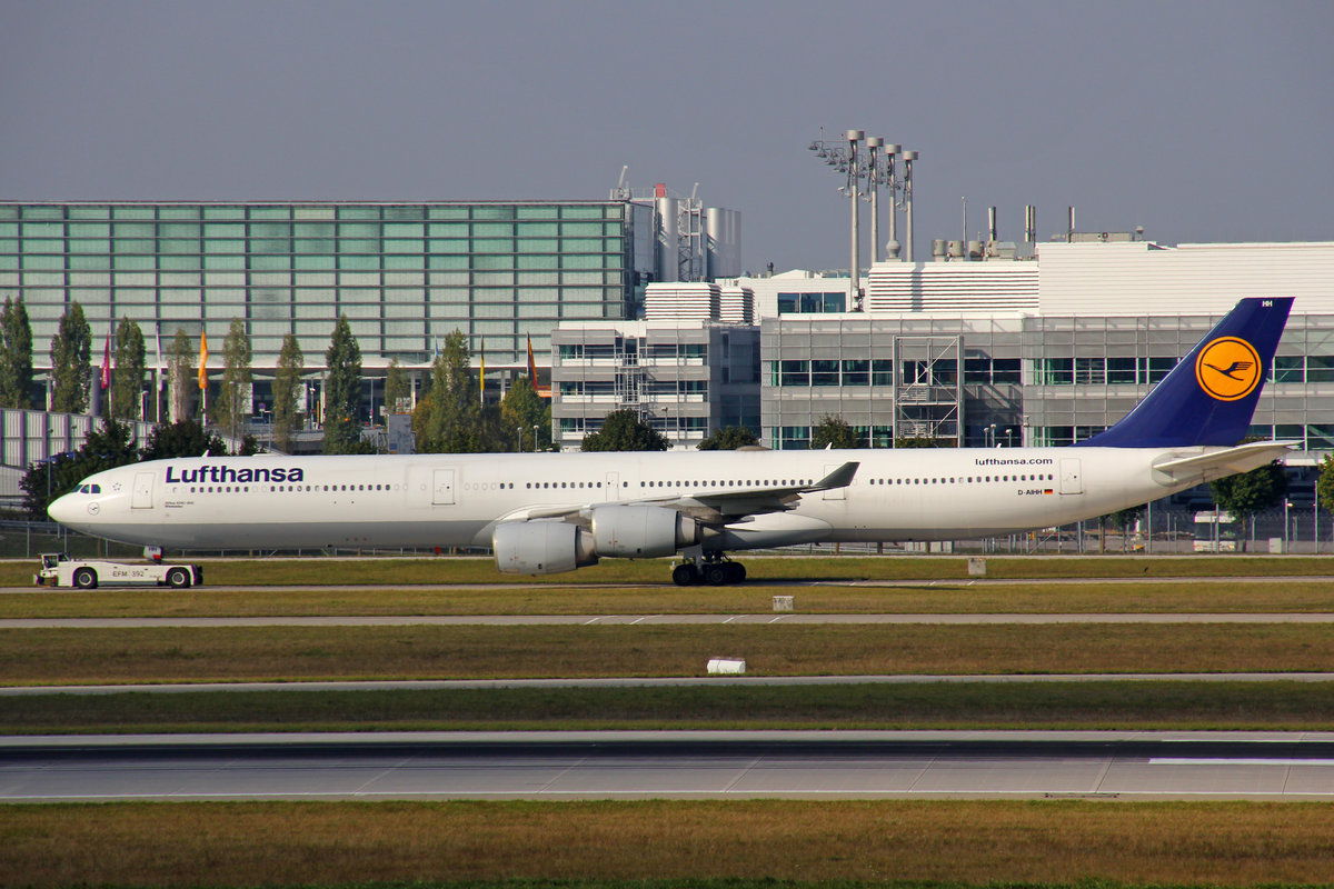 Lufthansa, D-AIHH, Airbus A340-642, Wiesbaden , 25.September 2016, MUC München, Germany.