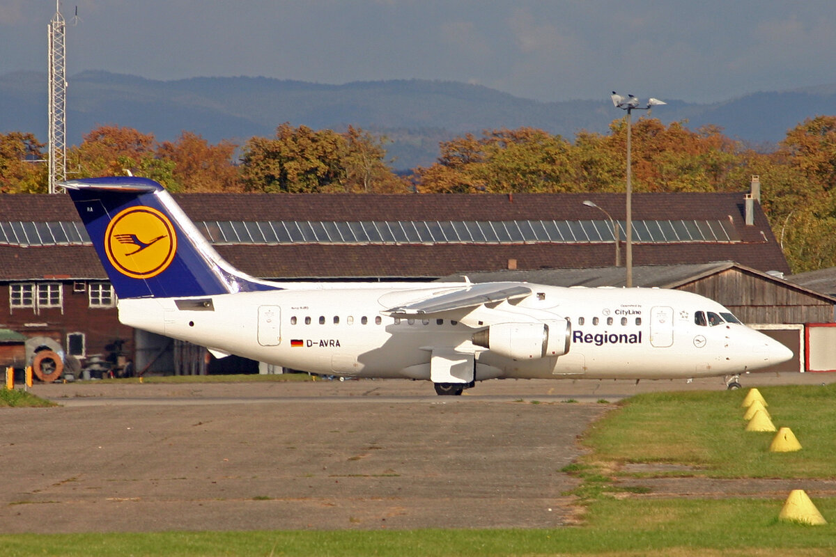 Lufthansa (Operated by Cityline), D-AVRA, BAe Avro RJ85, msn: E2256, 19.Oktober 2007, BSL Basel-Mühlhausen, Switzerland.