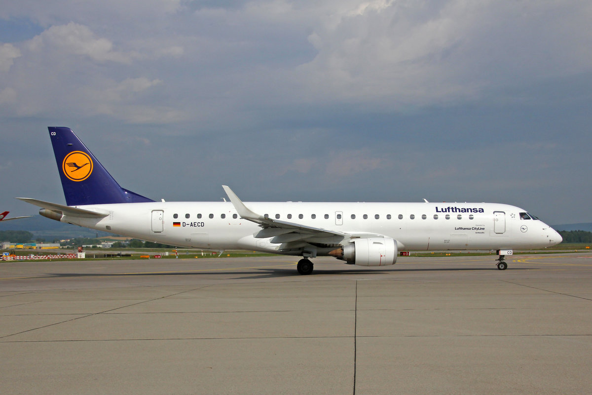 Lufthansa Regional CityLine, D-AECD, Embraer Emb-190LR,  Schkeuditz , 25.Mai 2019, ZRH Zürich, Switzerland.