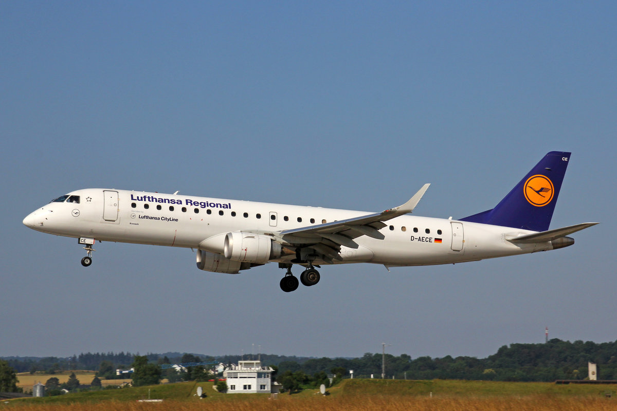 Lufthansa Regional CityLine, D-AECE, Embraer Emb-190LR,   Kronach , 09.Juli 2016, ZRH Zürich, Switzerland.