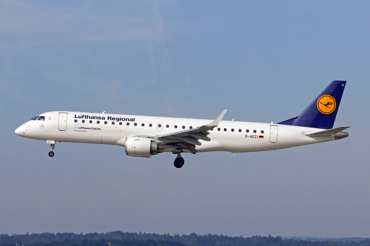 Lufthansa Regional CityLine, D-AECI, Embraer Emb-190LR, msn: 19000381,  Tauberbischofsheim , 15.Juni 2018, ZRH Zürich, Switzerland.