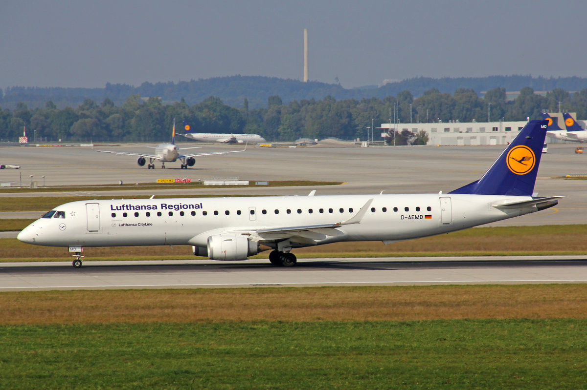 Lufthansa Regional CityLine, D-AEMD, Embraer ERJ-195LR, 25.September 2016, MUC München, Germany.
