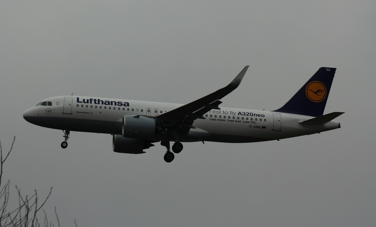 Lufthansa,D-AINA,(c/n 6801),Airbus A320-271N(SL),14.02.2016,HAM-EDDH,Hamburg,Germany(Sticker:Frist to fly A320 neo)