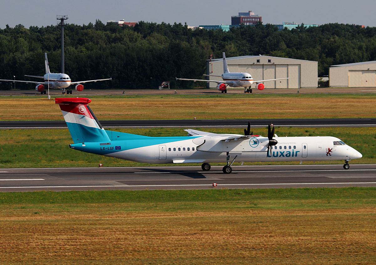 Luxair DHC-8-402Q LX-LGF beim Start in Berlin-Tegel am 11.07.2014