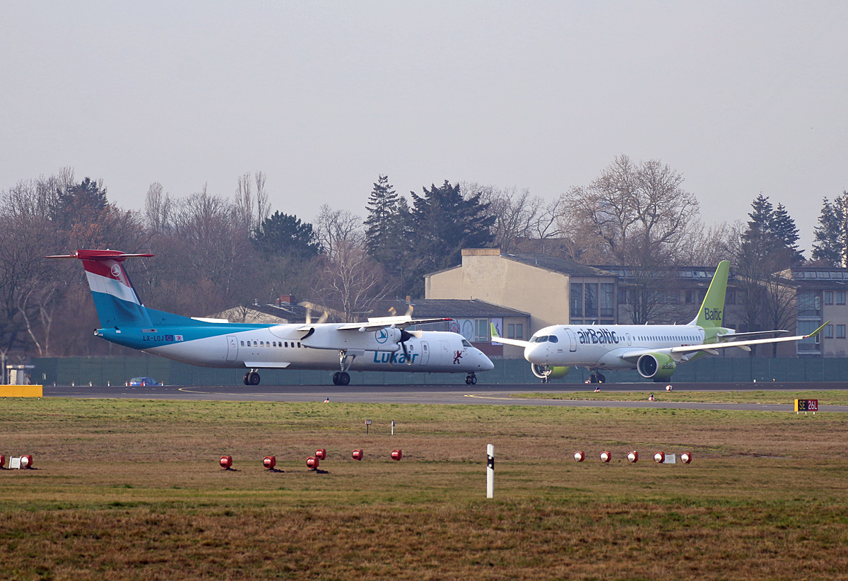 Luxair, DHC-8-402Q, LX-LQJ, Air Baltic, Airbus A 220-300, YL-CSA, TXL, 05.03.2020
