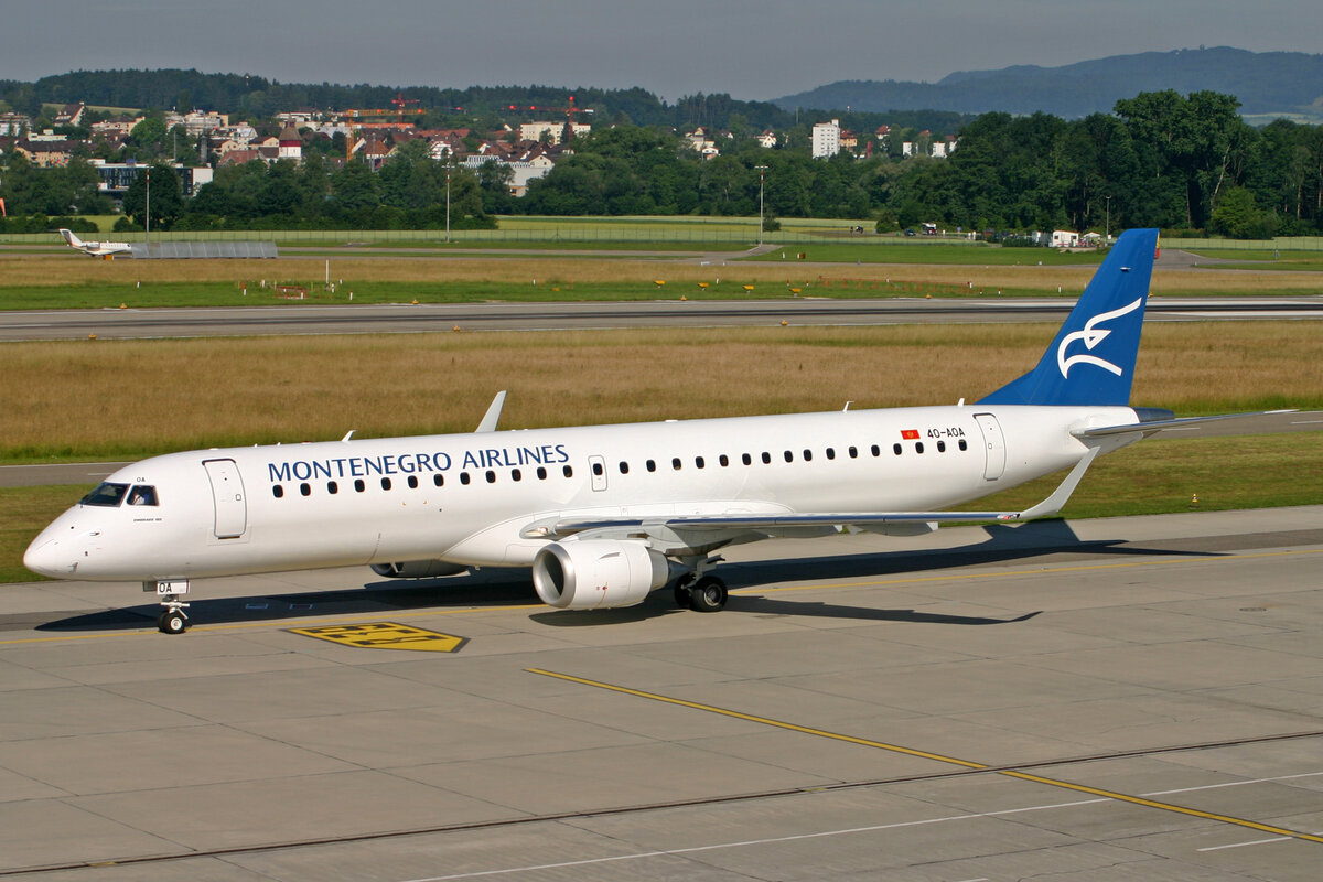 Montenegeo Airlines, 4O-AOA, Embraer Emb-195LR, msn: 19000180, 22.Juni 2008, ZRH Zürich, Switzerland.