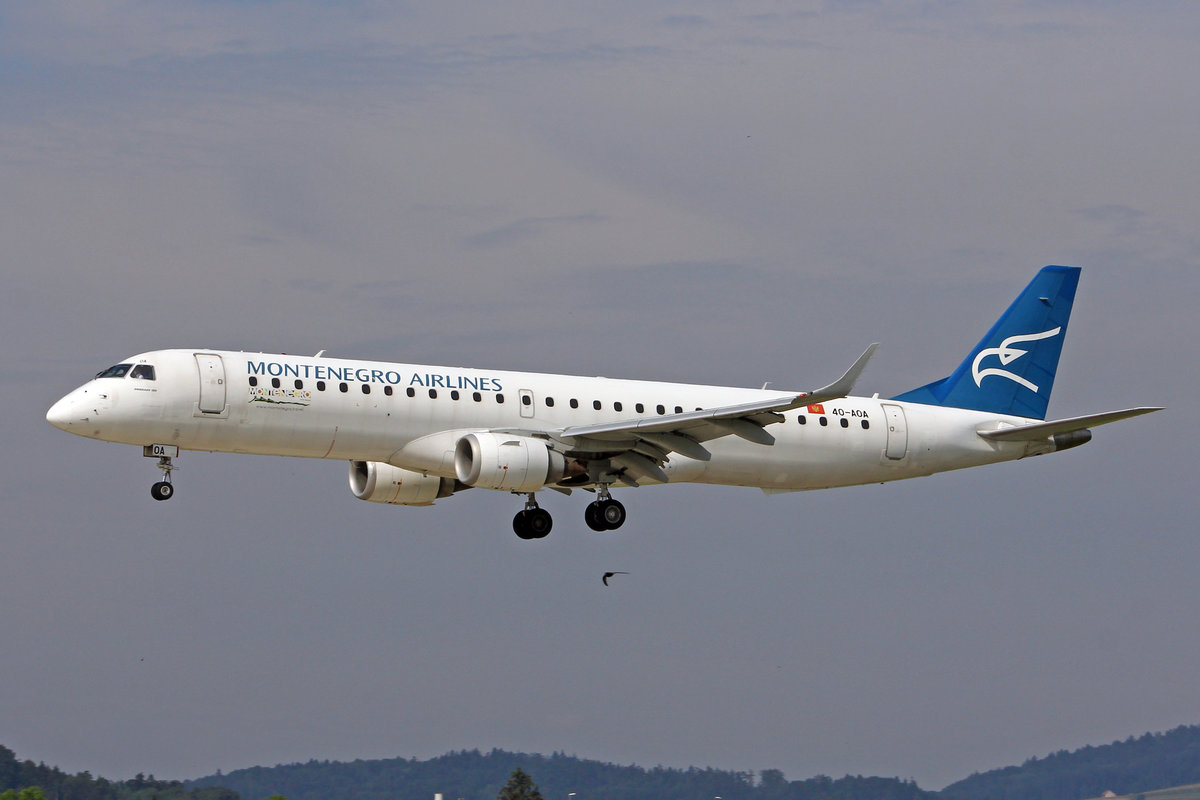 Montenegeo Airlines, 4O-AOA, Embraer ERJ-195LR, msn: 19000180, 15.Juni 2018, ZRH Zürich, Switzerland.