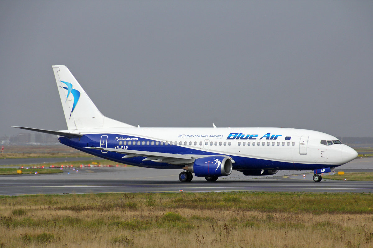 Montenegro Airlines (Operated by Blue Air), YR-BAP, Boeing 737-3Y0, msn: 24909/2021, 29.September 2019, FRA Frankfurt, Germany.