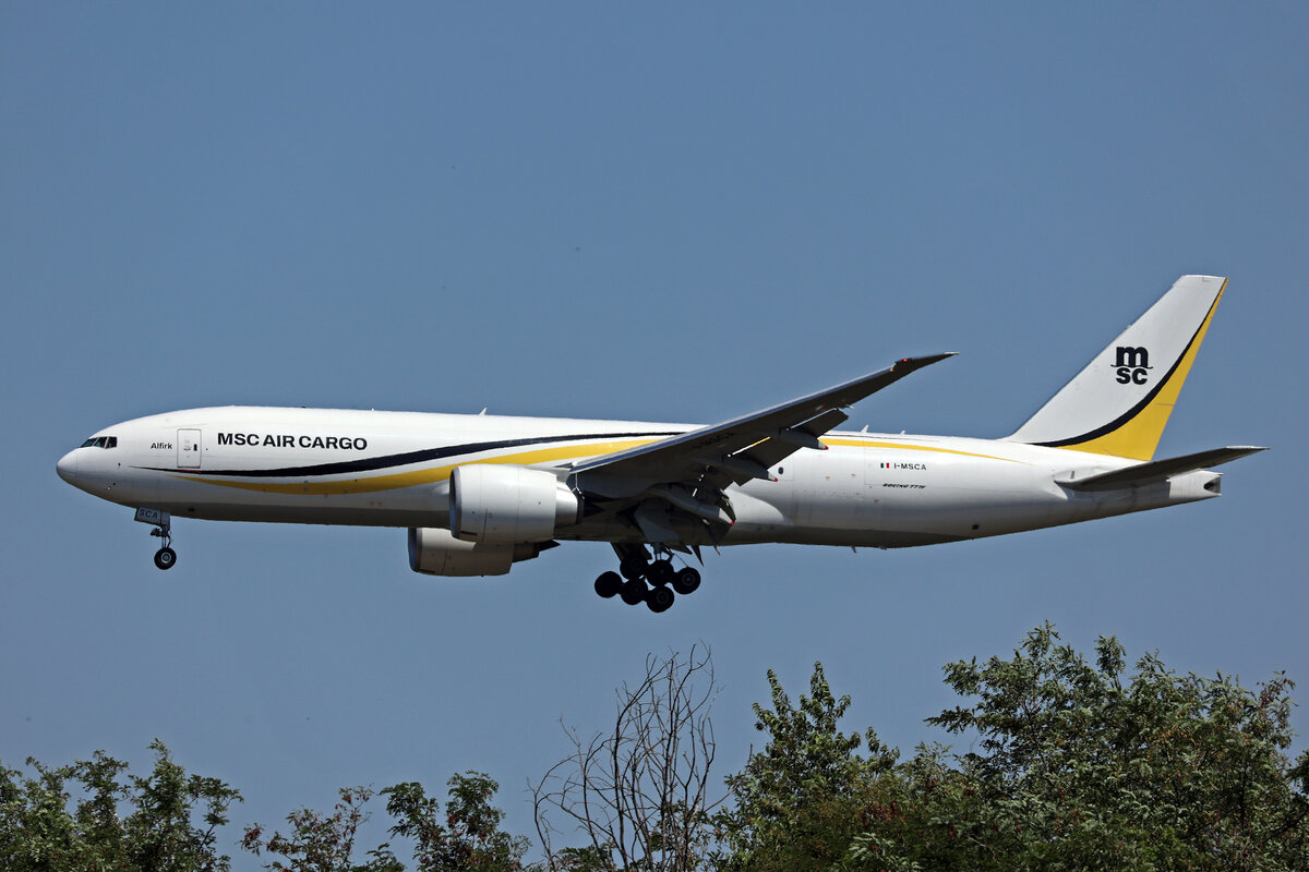 MSC Air Cargo, I-MSCA, Boeing B777-F, msn: 68230/1765, 11.Juli 2025, MXP Milano Malpensa, Italy.
