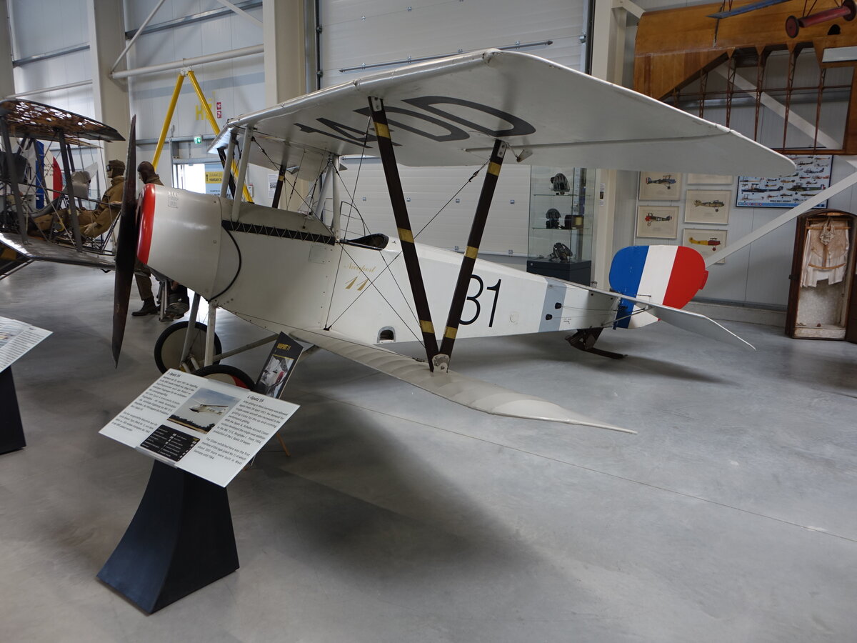 Nieuport 11 Doppeldecker, Hersteller Societé Anonyme des Établissements Nieuport, Erstflug 1915, 80-PS-Gnôme-Umlaufmotor, Kennung 14-DD, Luftfahrtmuseum Wernigerode (23.03.2024)