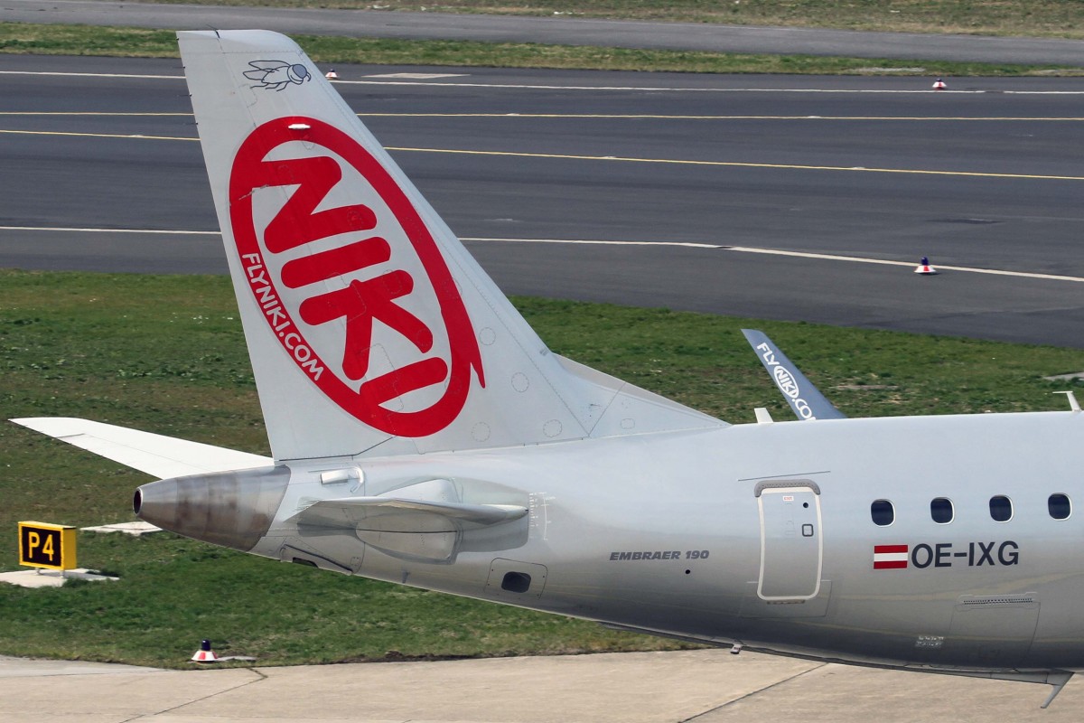Niki, OE-IXG  Tango , Embraer, 190-100 LR (Seitenleitwerk/Tail), 03.04.2015, DUS-EDDL, Düsseldorf, Germany