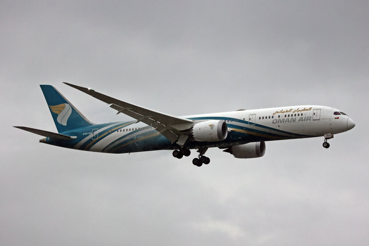 Oman Air, A4O-SG, Boeing B787-9, msn: 38795/767, 04.Juli 2023, LHR London Heathrow, United Kingdom.
