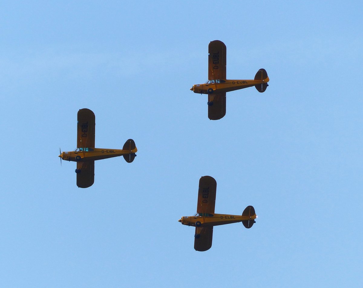 Piper PA 18-150, D-EUBL, D-ELBL und D-EIBL im Verband über der Hahnweide (EDST), 10.9.2016