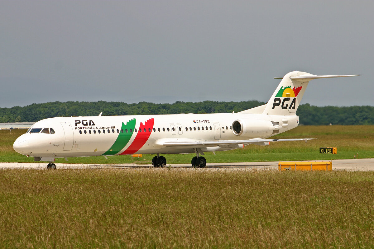 Portugalia Airlines, CS-TPC, Fokker F100, msn: 11287,  Flamingo , 11.Juni 2008, GVA Genève, Switzerland.