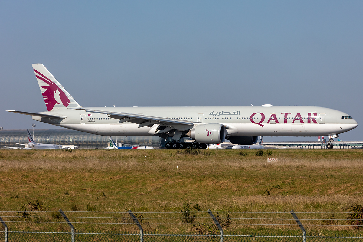 Qatar Airways, A7-BEG, Boeing, B777-3DZ-ER, 09.10.2021, CDG, Paris, France