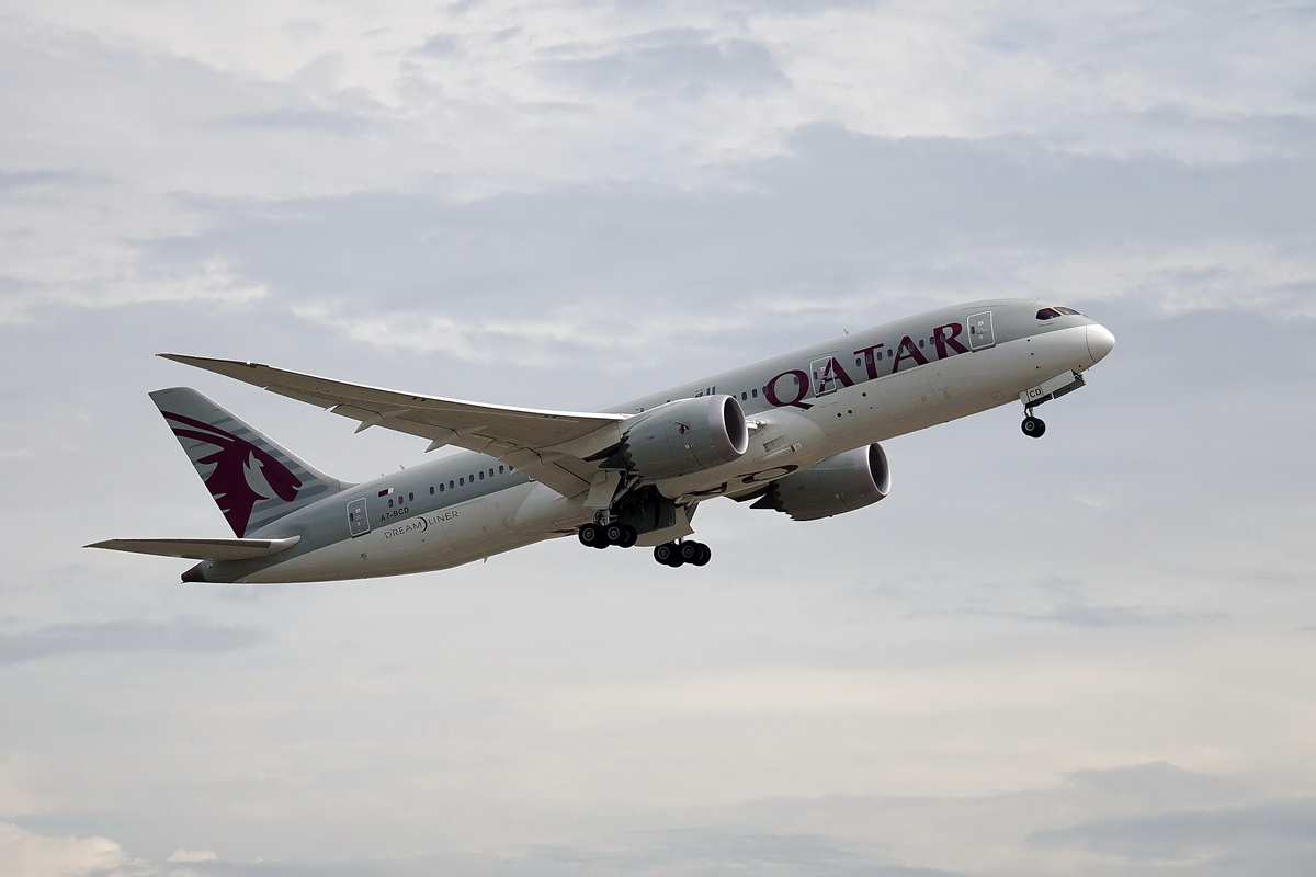Qatar Airways, Boeing 787-8 Dreamliner, A7-BCD. Der Dreamliner ist ein elegantes Flugzeug und die anfänglichen Mängel scheinen überwunden zu sein. 29.8.2014
