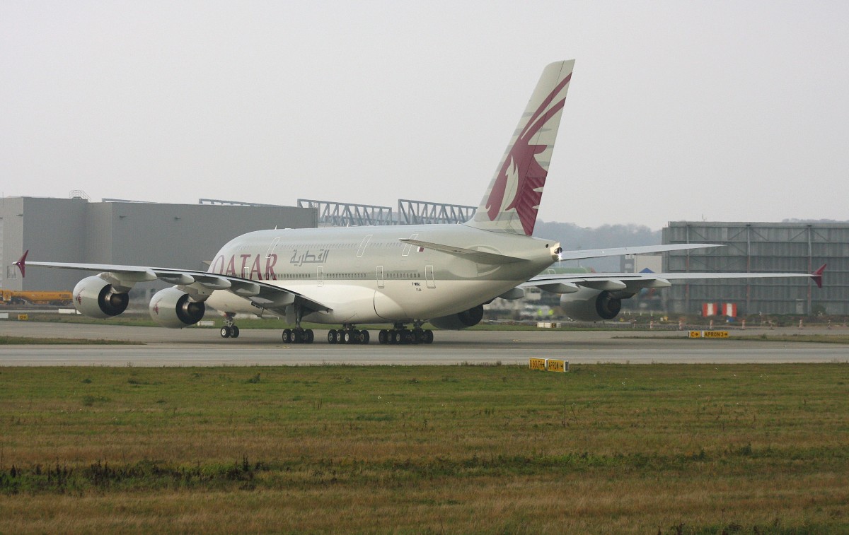 Qatar Airways, F-WWAL, Reg.A7-APC, (c/n 0145),Airbus A 380-861, 06.11.2014, XFW-EDHI, Hamburg-Finkenwerder, Germany 