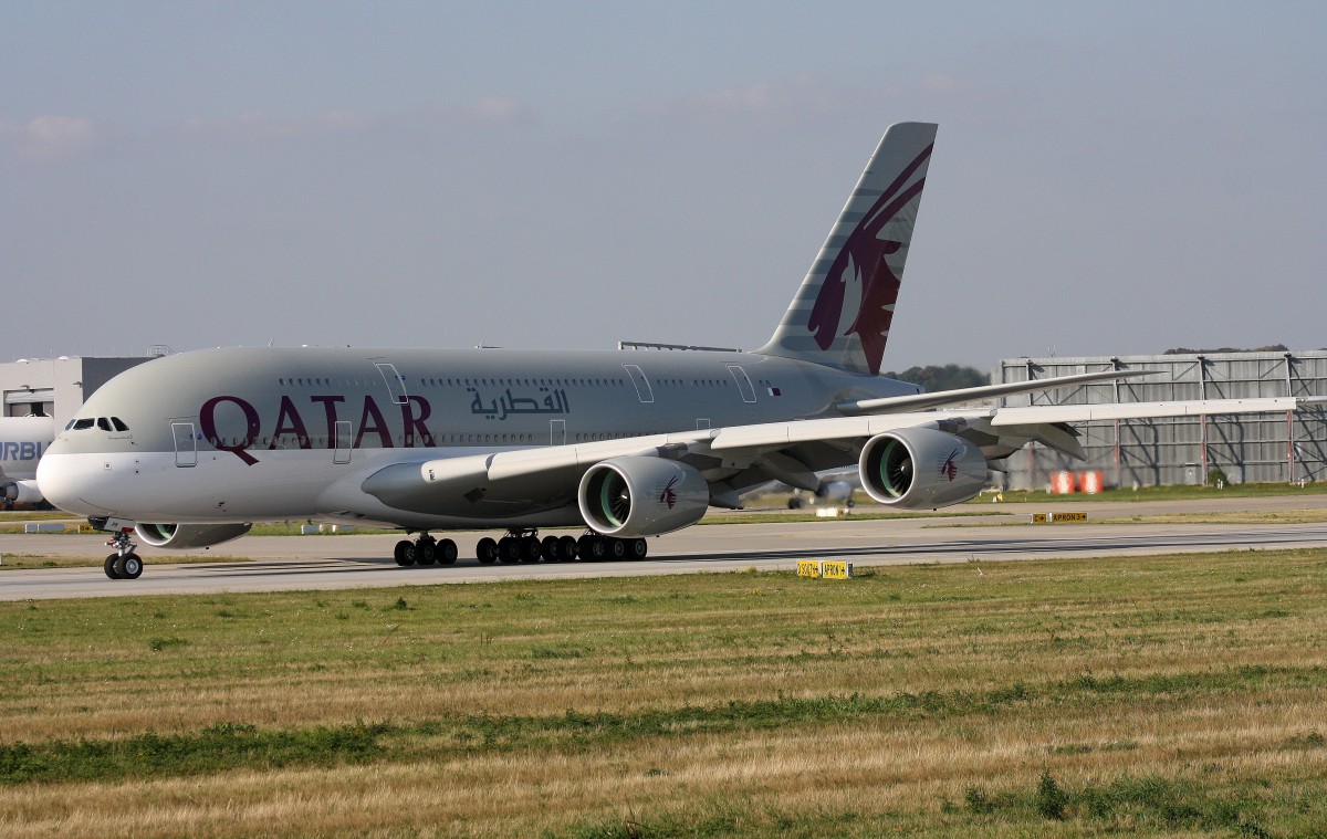 Qatar, F-WWAJ,Reg.A7-APB, (c/n 0143),Airbus A 380-861, 18.09.2014, XFW-EDHI, Hamburg-Finkenwerder, Germany 