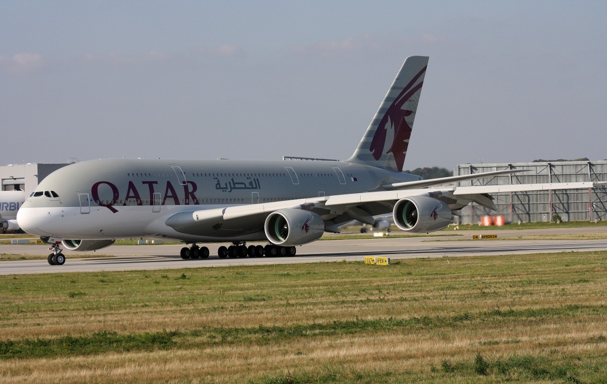 Qatar, F-WWAJ,Reg.A7-APB, (c/n 0143),Airbus A 380-861, 18.09.2014, XFW-EDHI, Hamburg-Finkenwerder, Germany 