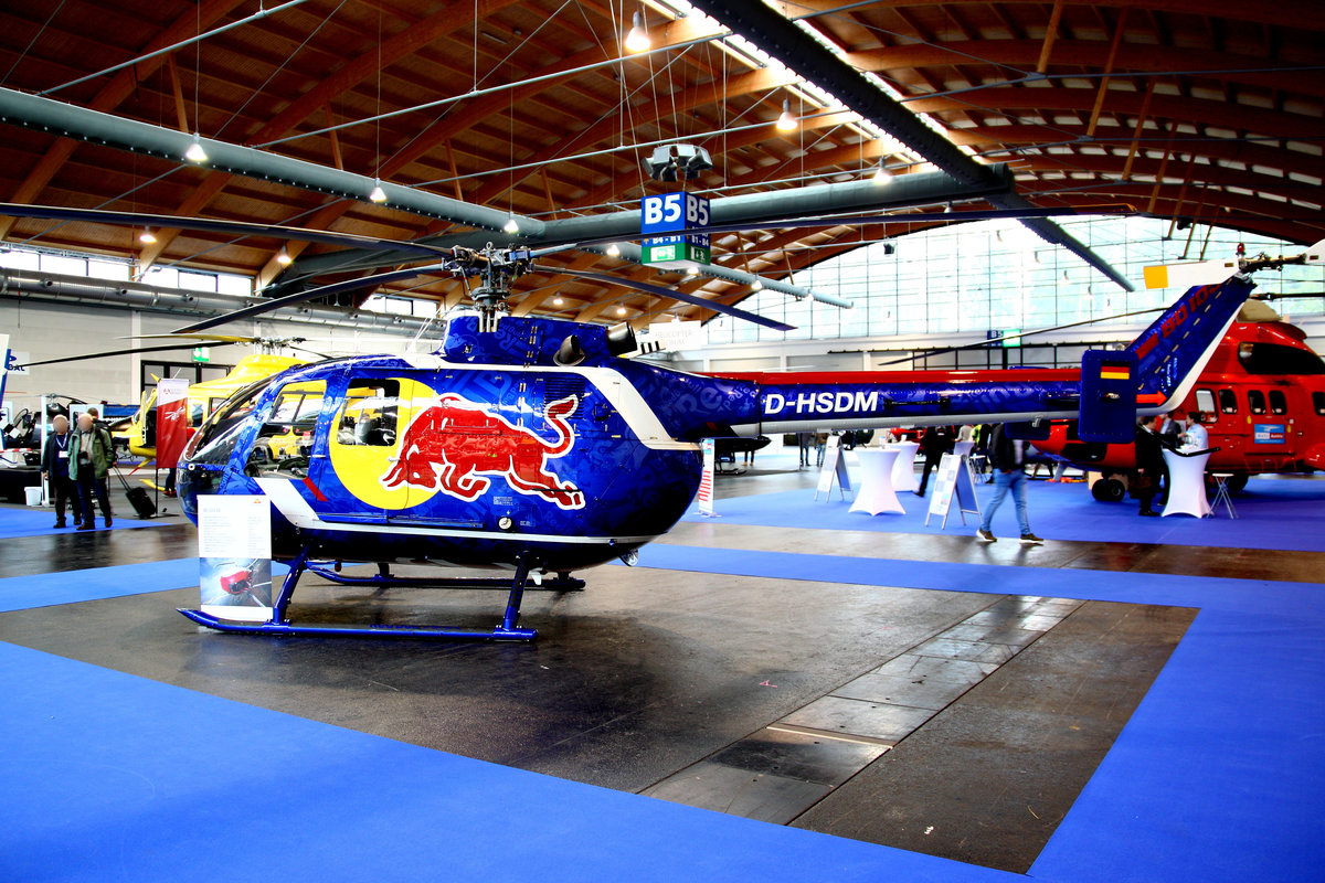 Red Bull - The Flying Bulls,  Messerschmitt-Bölkow-Blohm-(MBB) Bo 105, D-HSDM. Aero 2019, Friedrichshafen, 10.04.2019. 