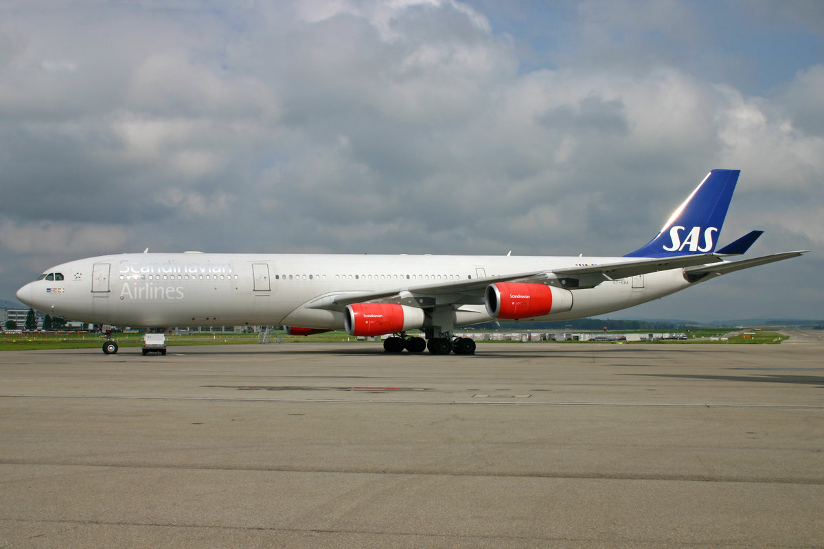 SAS Scandinavian Airlines, OY-KBA, Airbus A340-313X, msn: 435,  Adalstein Viking , 09.August 2009, ZRH Zürich, Switzerland.