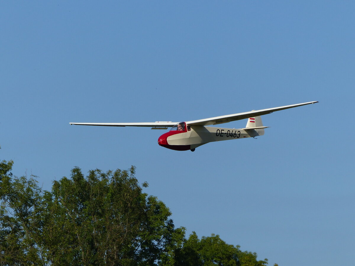 Scheibe L Spatz 55, OE-0463 vor der Landung in Moosburg auf der Kippe (EDPI) am 1.10.2023