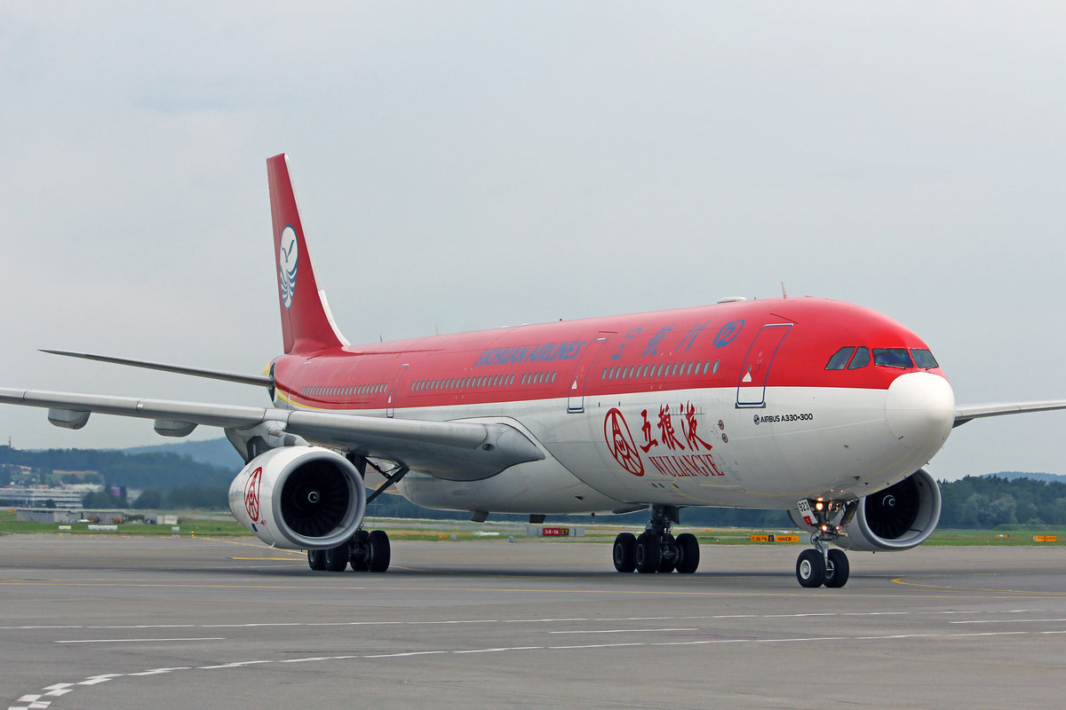 Sichuan Airlines, B-5923, Airbus A330-343X, msn: 1397,  Wuliangye , 06.Juli 2019, ZRH Zürich, Switzerland.