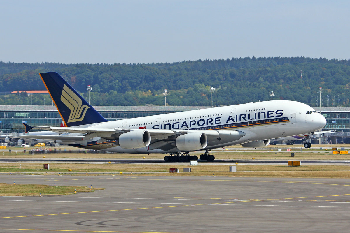 Singapore Airlines, 9V-SKF, Airbus A380-861, msn: 012, 01.August 2018, ZRH Zürich, Switzerland.