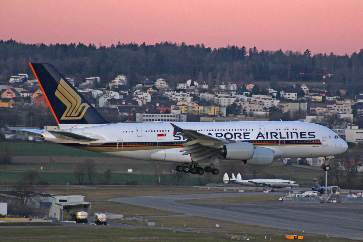 Singapore Airlines, 9V-SKU, Airbus A380-841, msn: 243, 24.Februar 2019, ZRH Zürich, Switzerland.