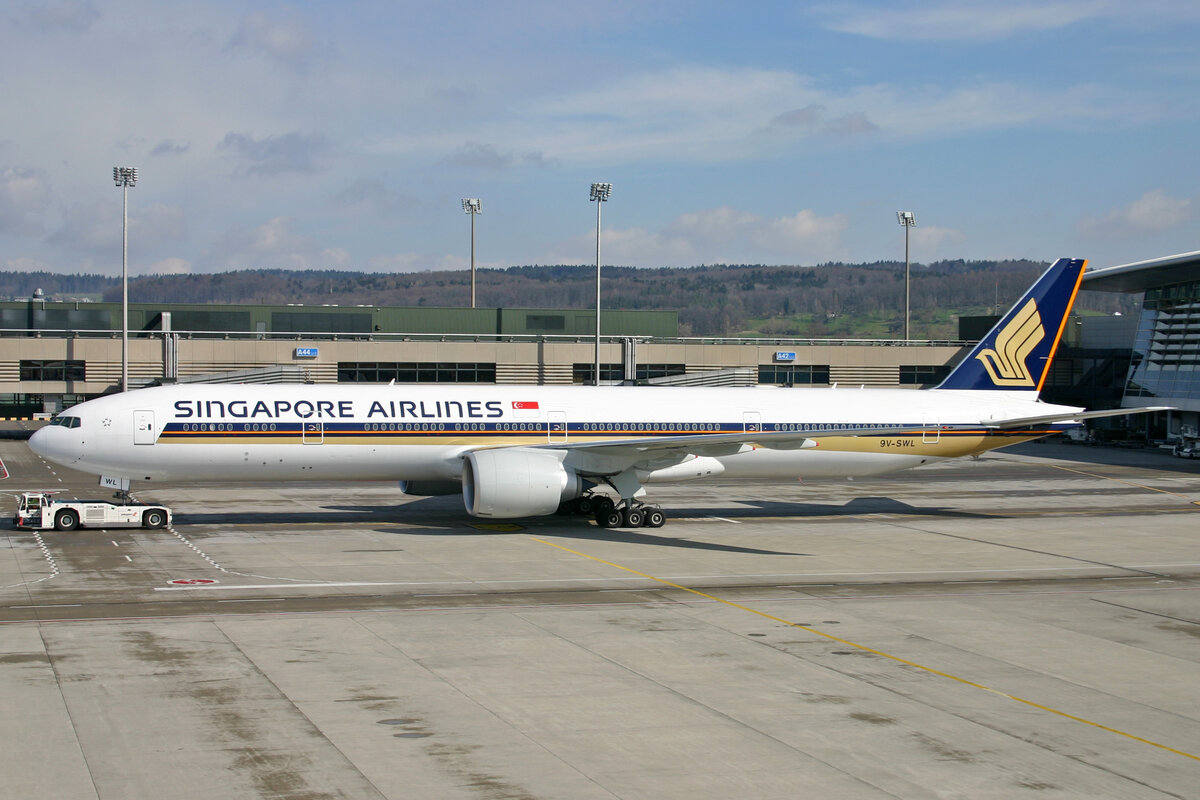 Singapore Airlines, 9V-SWL, Boeing B777-312ER, msn: 34577/673, 24.März 2008, ZRH Zürich, Switzerland.