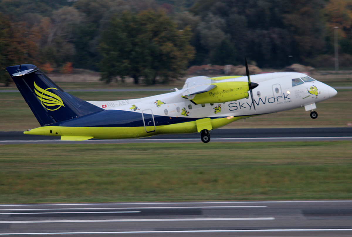 Sky Work Airlines Do-328-110 HB-AEV beim Start in Berlin-Tegel am 19.10.2013