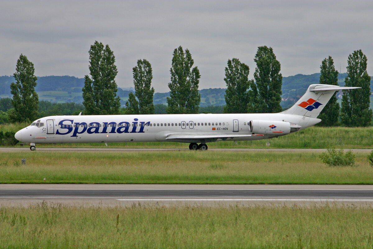 Spanair, EC-HOV, McDonnell Douglas MD-82, msn: 49416/1271,  Sunspeed , 07.Juni 2008, BSL Basel - Mühlhausen, Switzerland.
