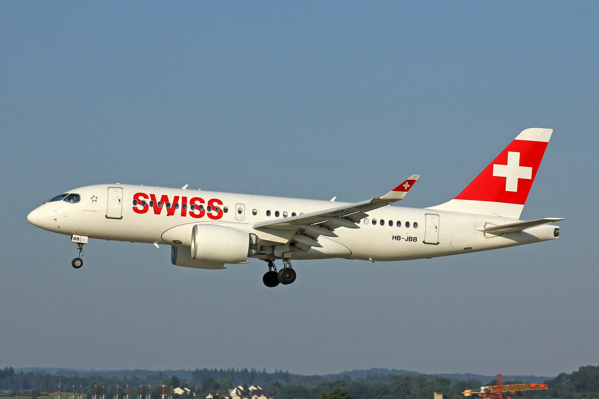 SWISS Global Air Lines, HB-JBB, Bombardier CS-100,  Canton de Genève , 24.Juli 2019, ZRH Zürich, Switzerland.